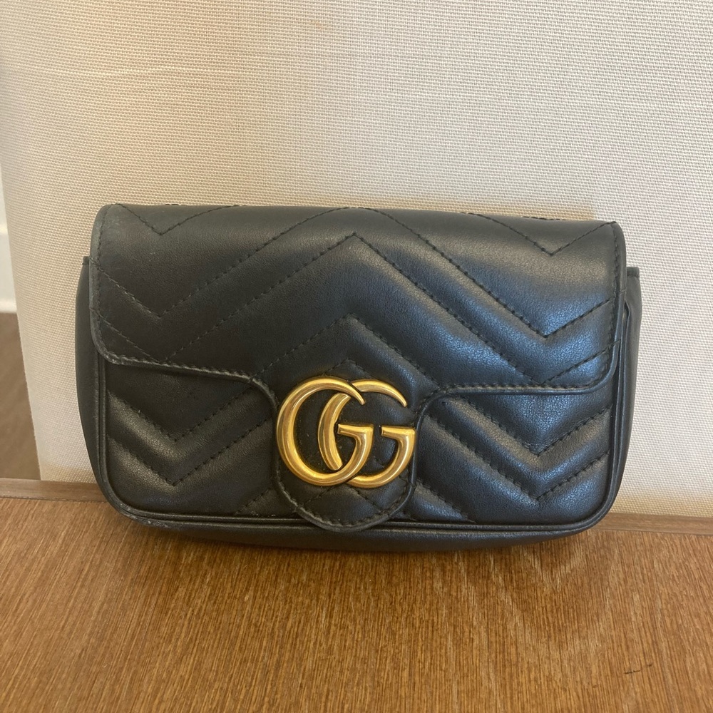Gucci Black Clutch with Gold Logo